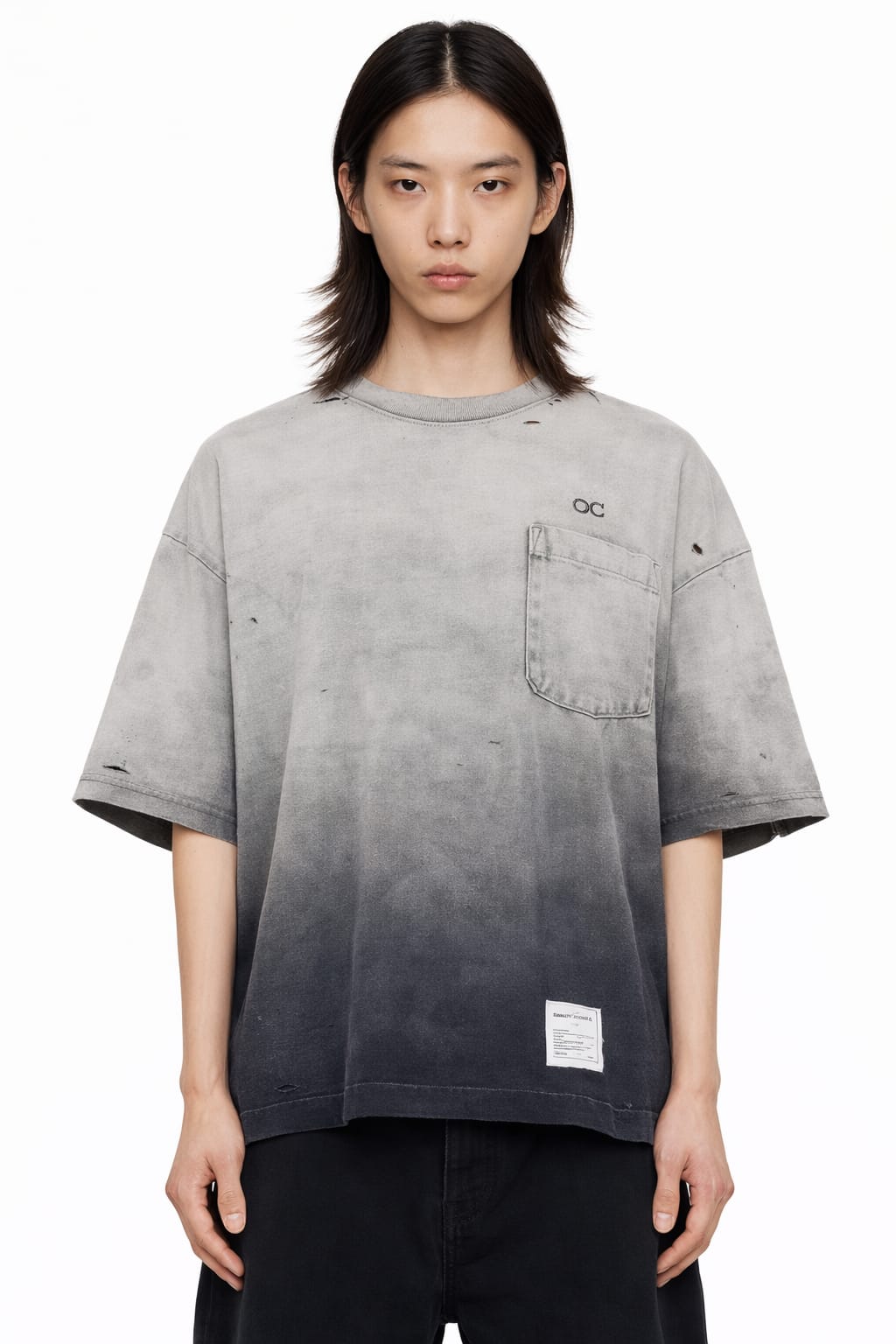 Distressed Gradient Oversized Pocket T-Shirt